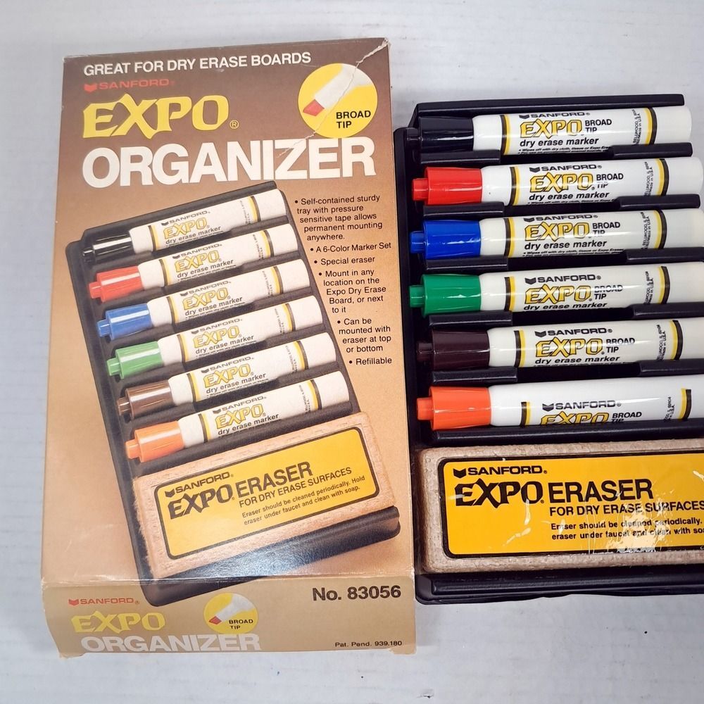 Vintage EXPO Dry-Erase Markers 6 Pack‎ Organizer Sanford 83056 Broad tip POTENT